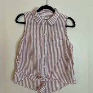 beachlunchlounge linen blend  Red and White Striped Sleeveless Button-Down Shirt